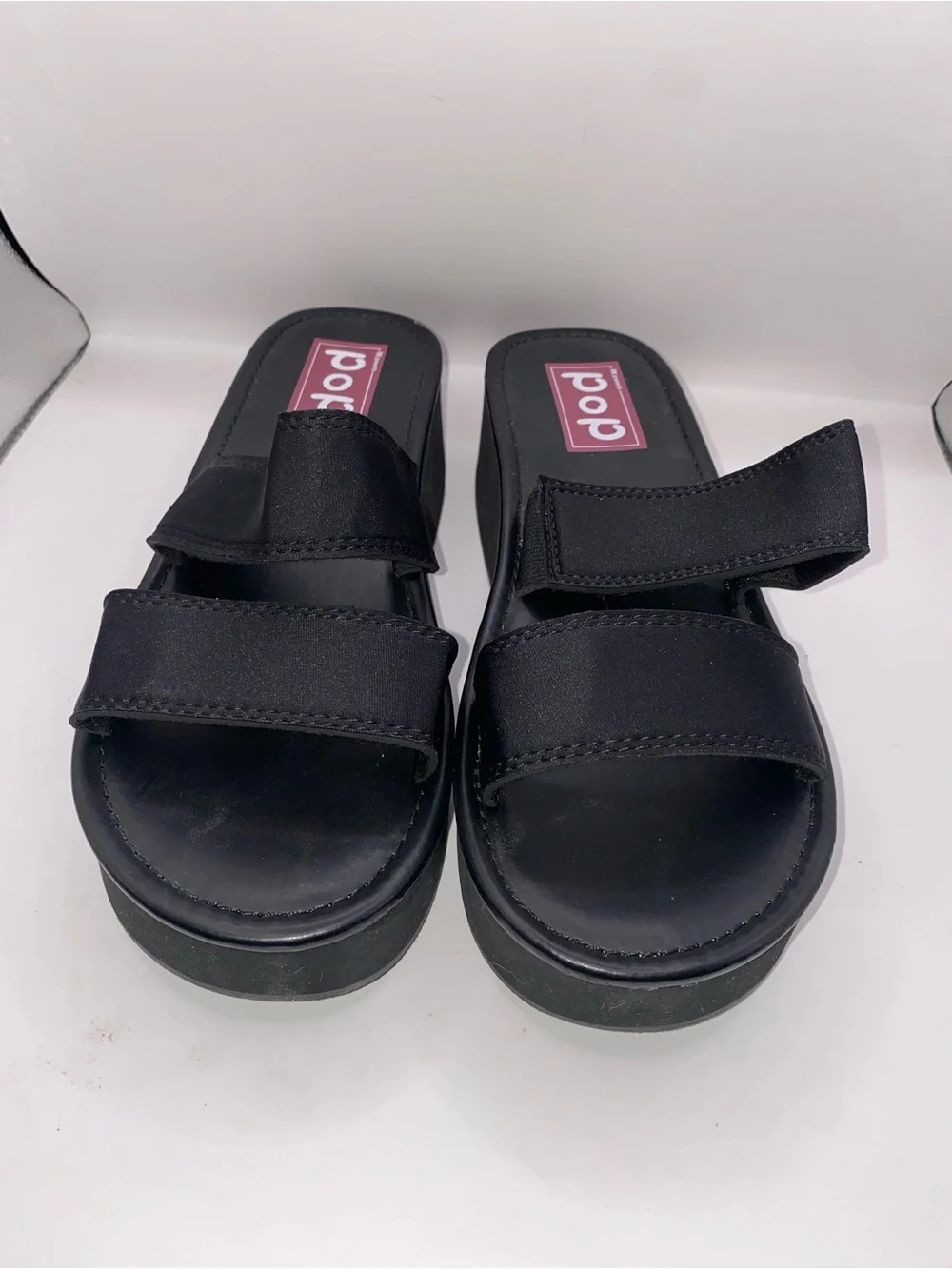 pop Macarena Black Double-Strap Platform Slide Sandals